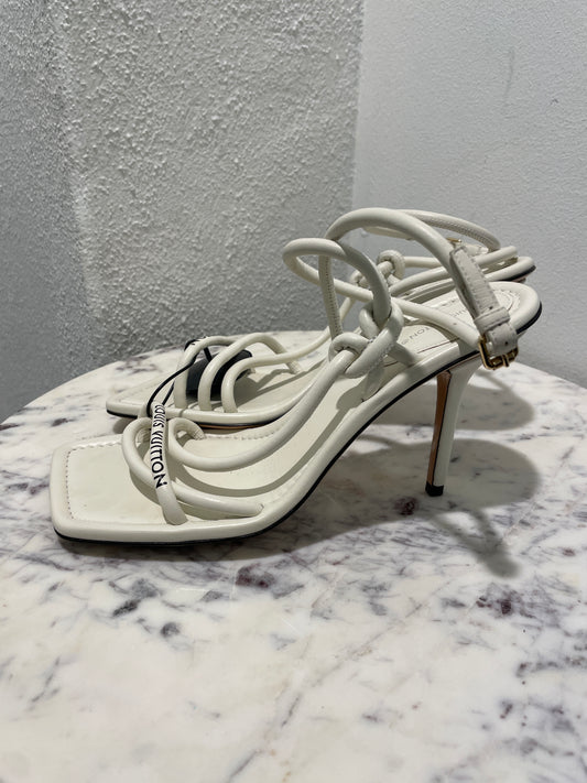 Louis Vuitton - White Strappy Leather Heeled Sandals – Pristine, Like New Condition  - 38