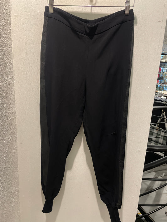 Stella McCartney — Black Jogger Trousers with Vegan Leather and Ribbed Cuffs - Size IT 38 / Fits EU 36