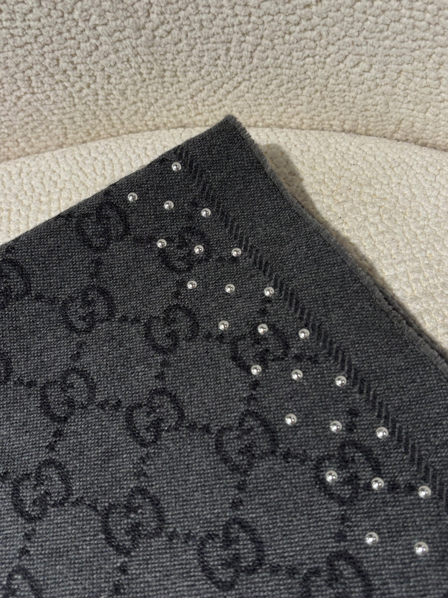Gucci Monogram Scarf – Two-Tone Grey with Stud Details