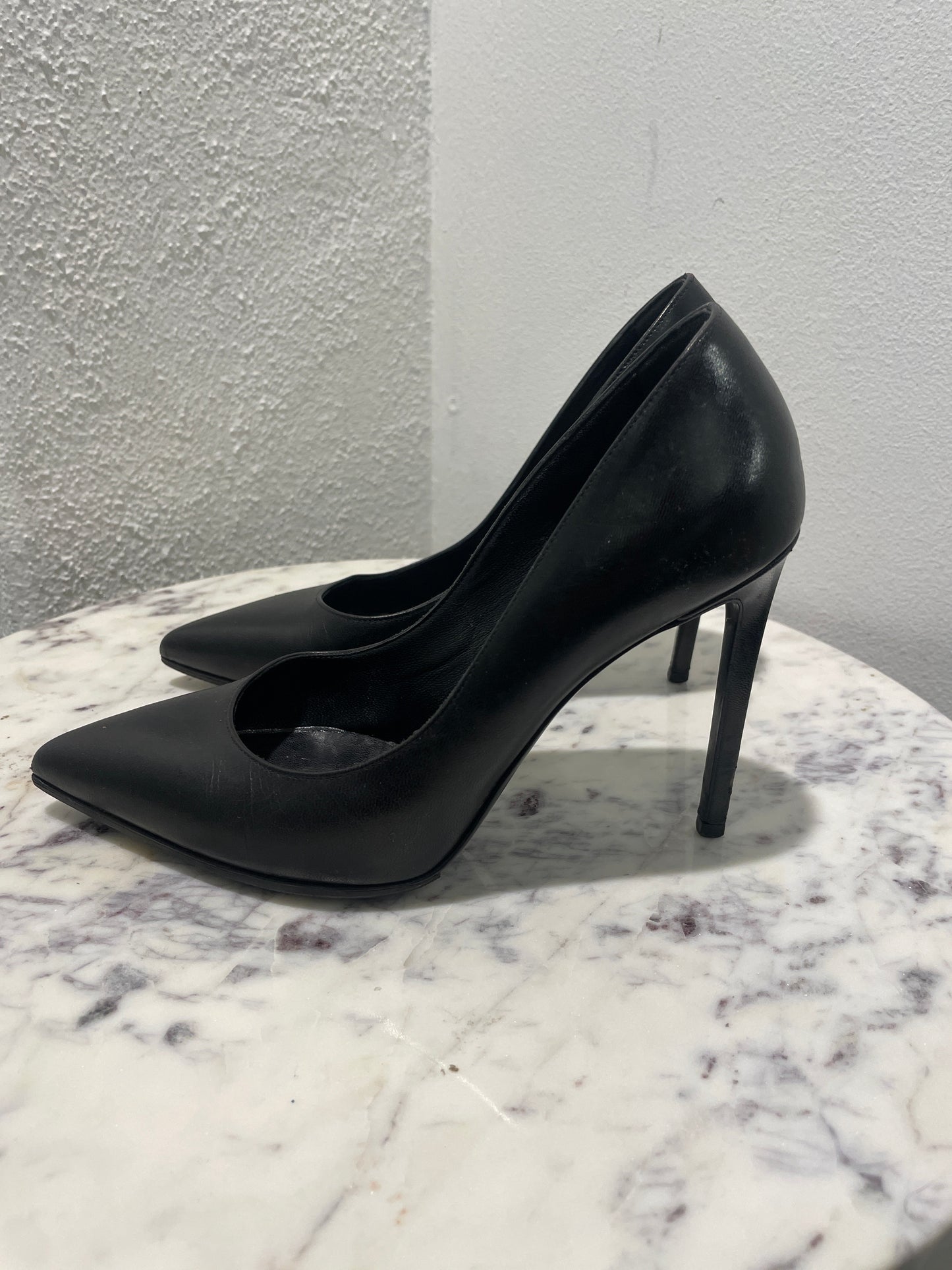 Saint Laurent YSL Black Leather Pointed-Toe Stiletto Pumps - 35