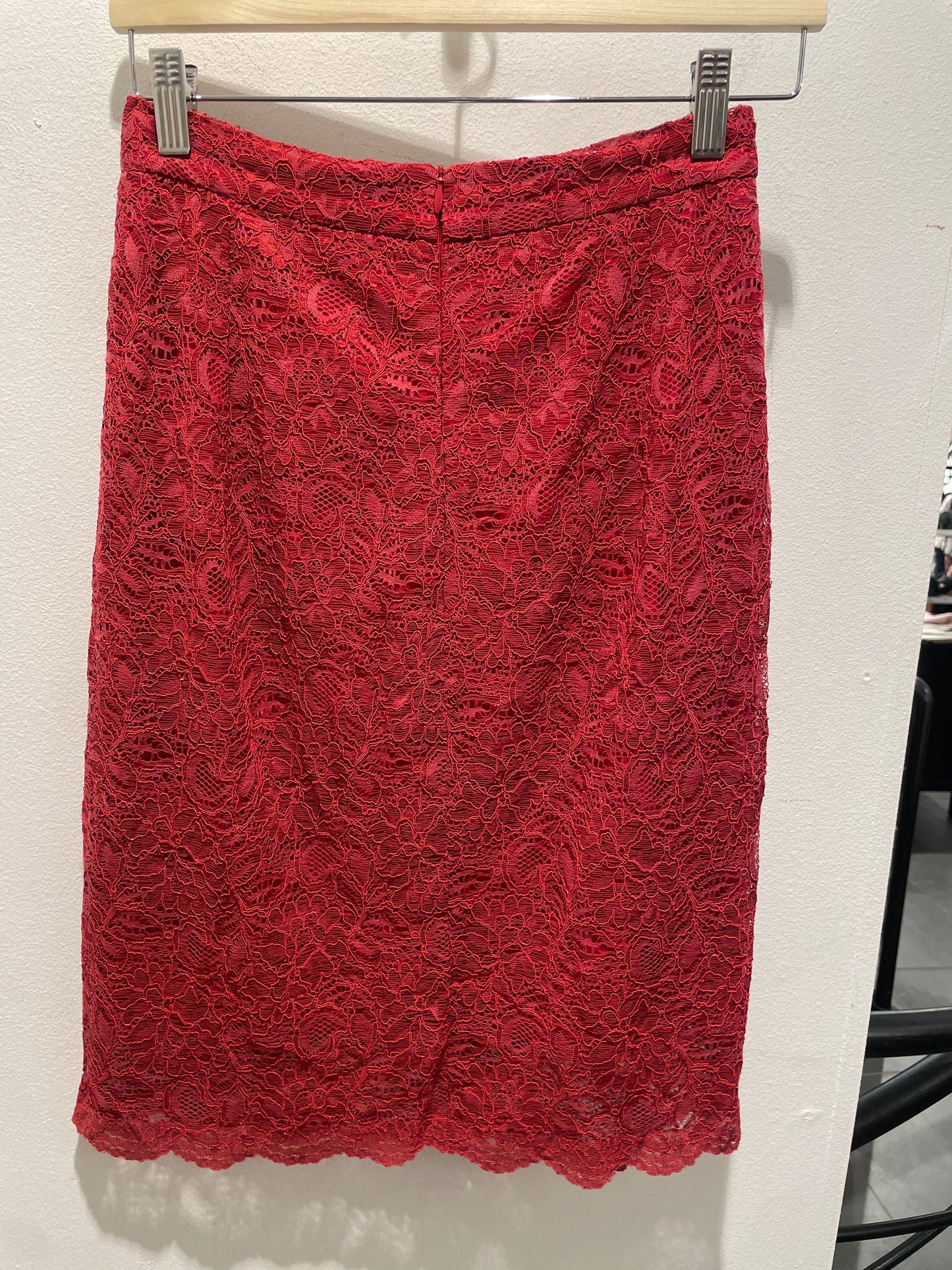 Stasia Premium Raspberry Red Lace Pencil Skirt  - S