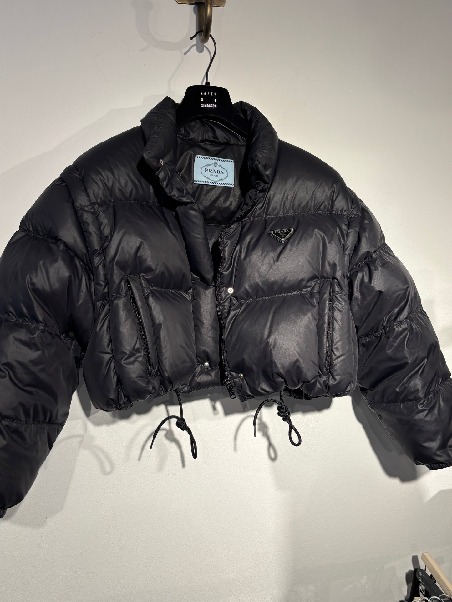 Prada Cropped Puffer Jacket - Black with Silver Logo