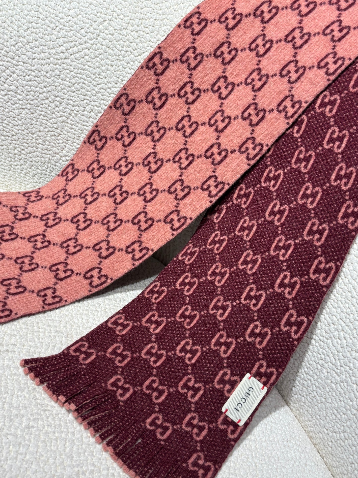 Gucci Monogram Scarf - Wool - Pink and Wine-Plum
