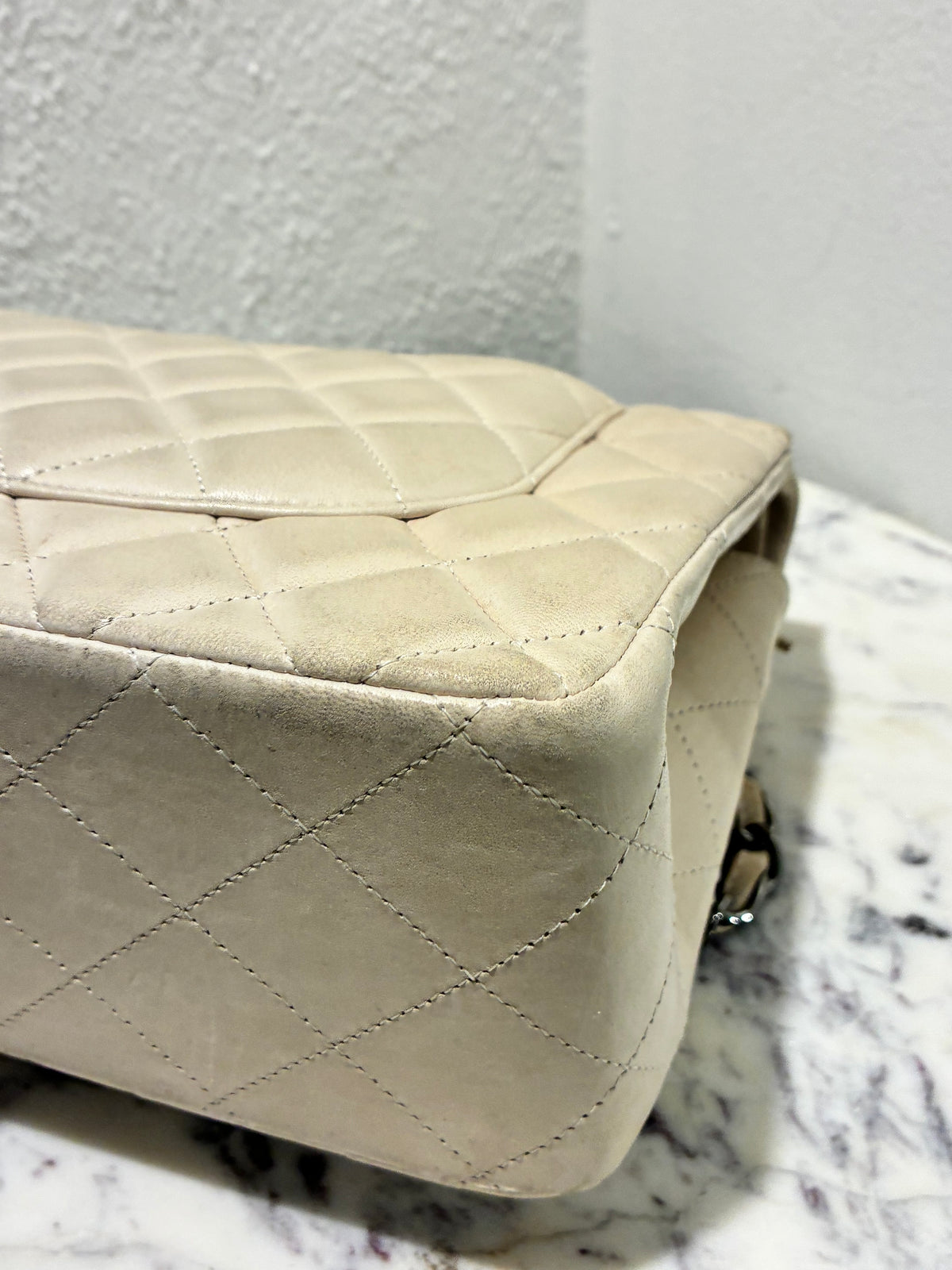Chanel Classic Double Flap – Jumbo - Beige Lambskin & Dark Silver Hardware