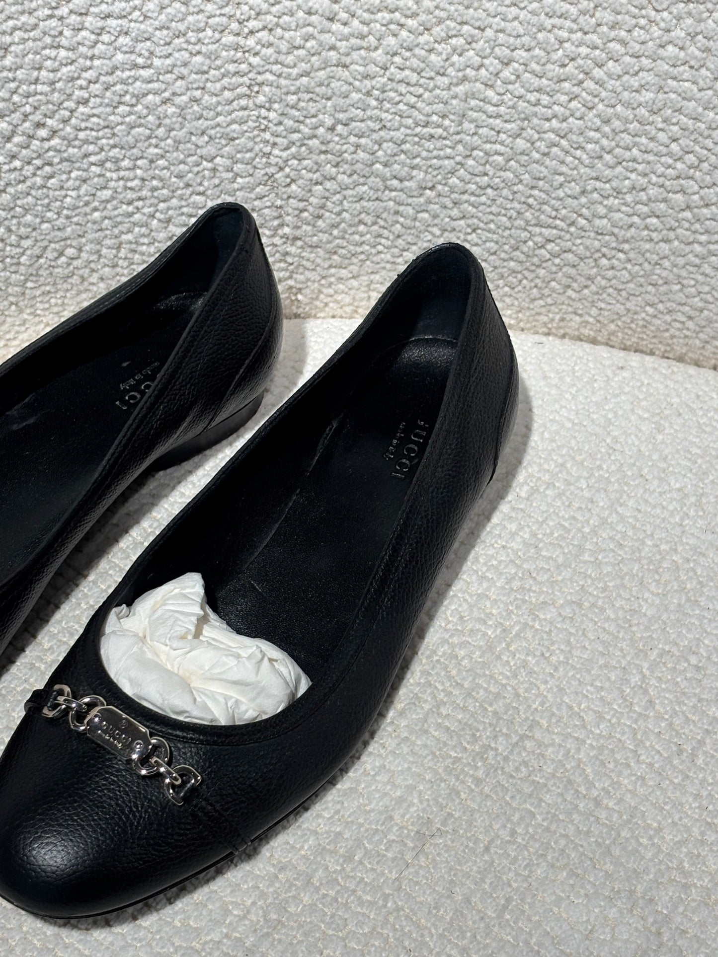Gucci Ballerina - Black Leather with Silver Bit - EU 38.5