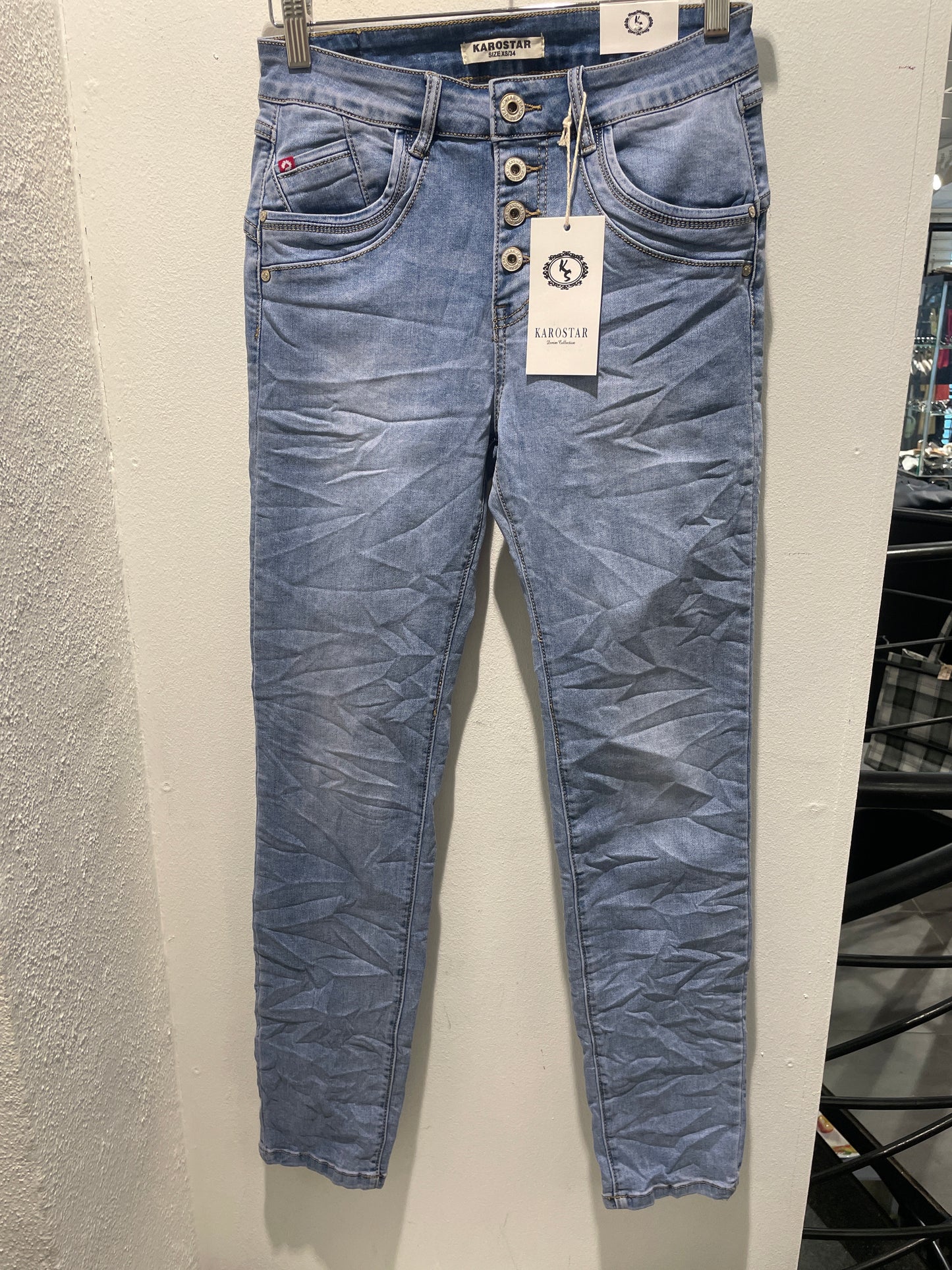 Karostar Super Stretch Crinkle Denim Jeans – Size XS (Brand New with Tags)