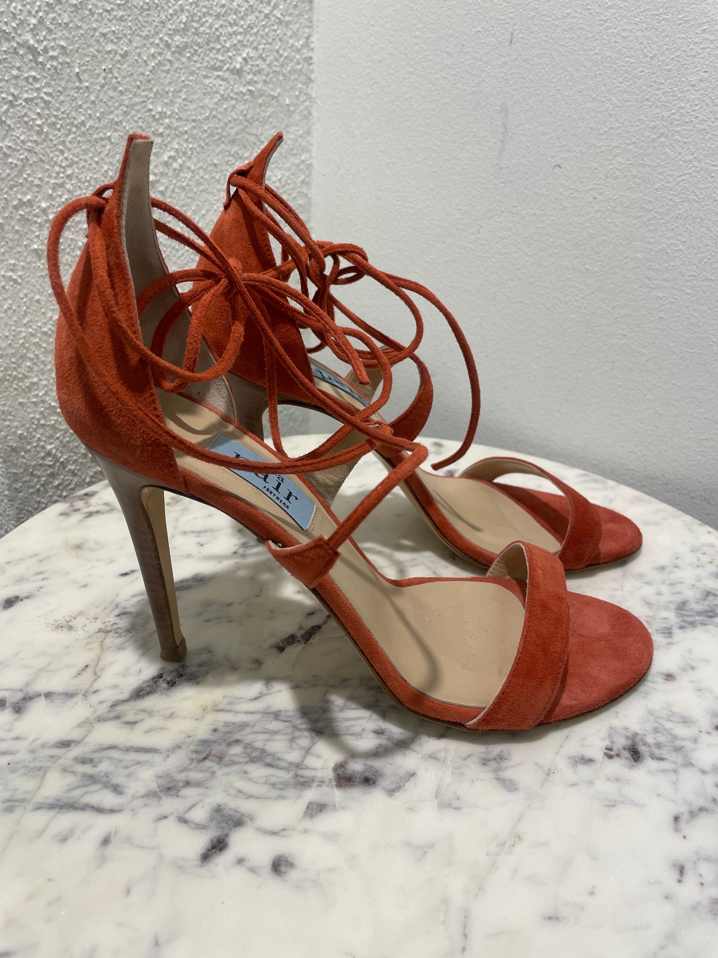 A Pair Copenhagen Rust Orange Suede Lace-Up Stiletto Sandals - 40