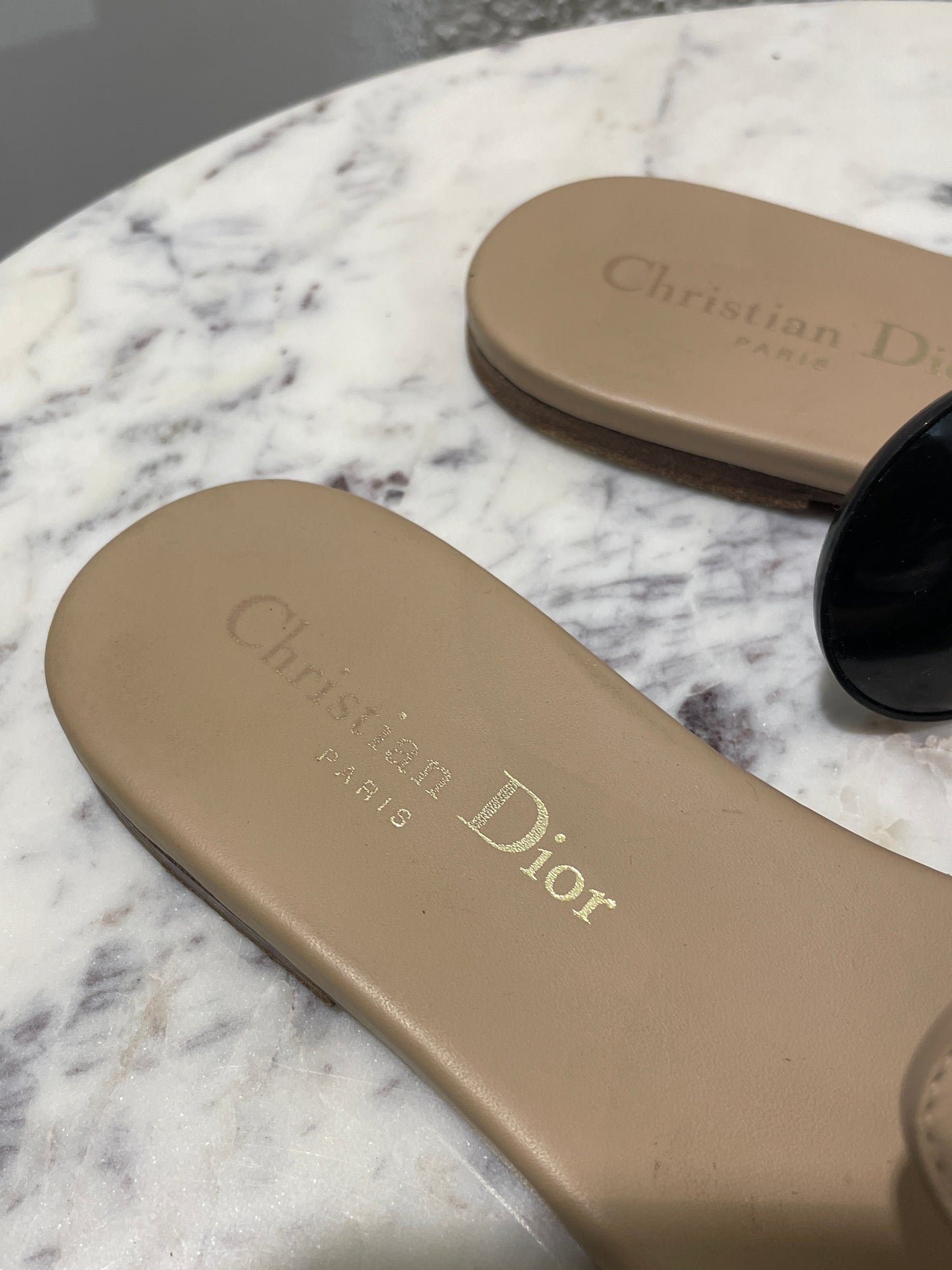 Christian Dior 30 Montaigne Leather Slides – Size 36 / Nude