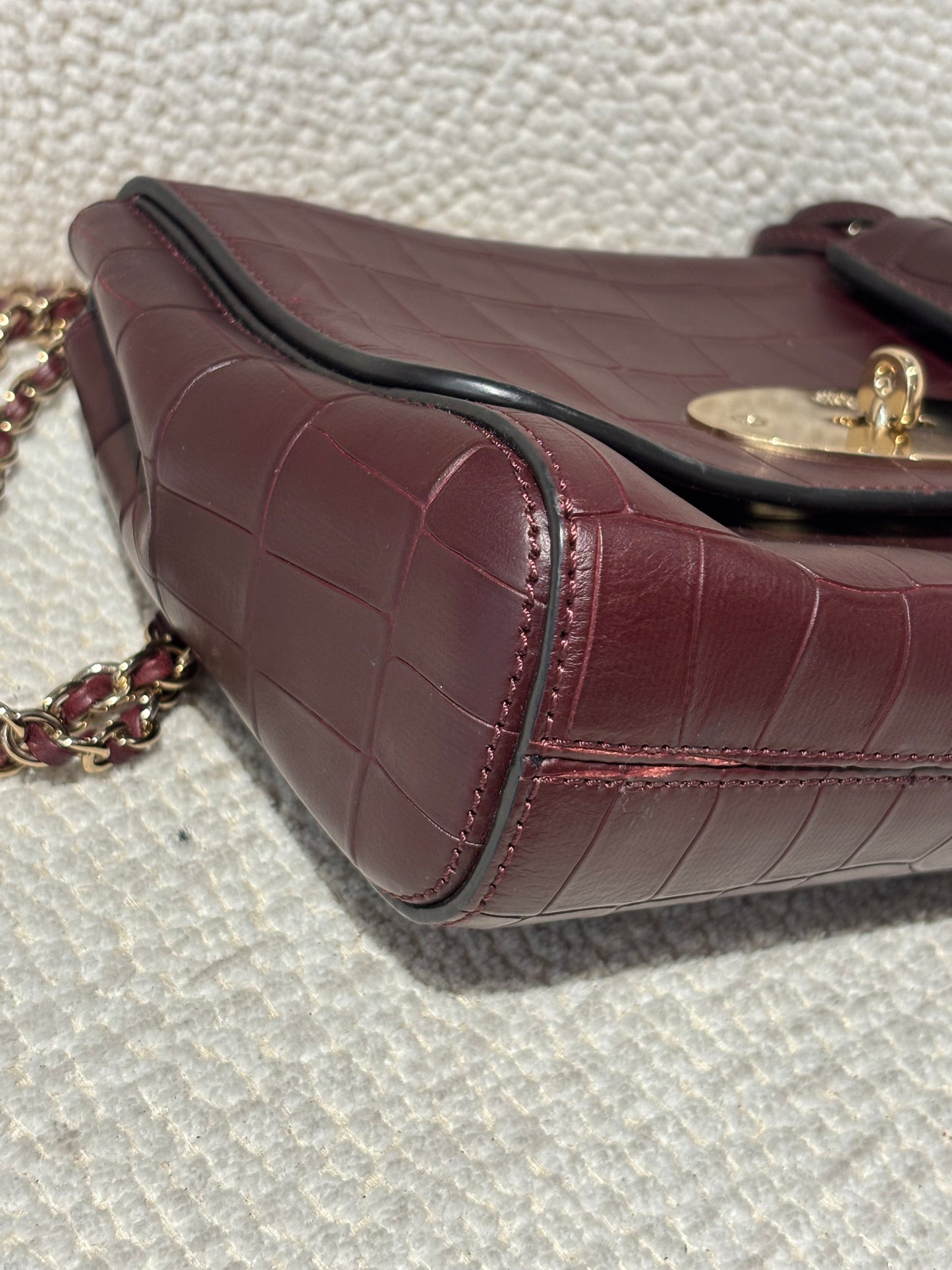 Mulberry Lily bag - Burgundy Crocodile-embossed leather & Gold Hardware