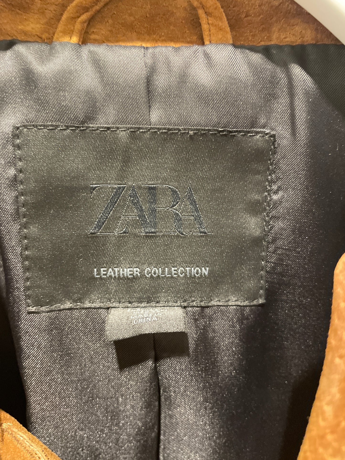 Zara Leather Collection Ruskindsjakke – Str. S/M / Cognac - Medinas Wardrobe