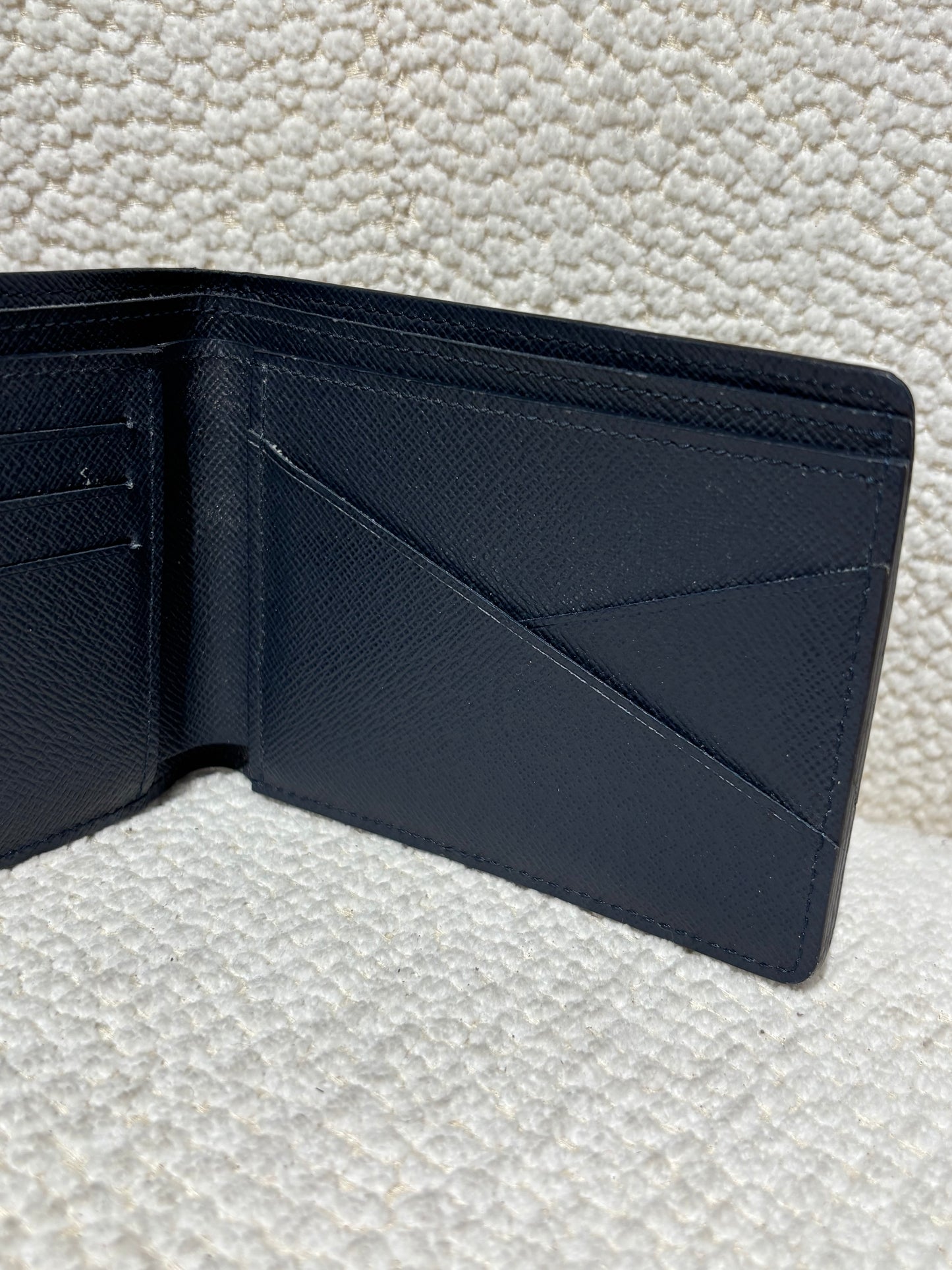 Louis Vuitton Wallet – Navy Leather with Embossed Logo