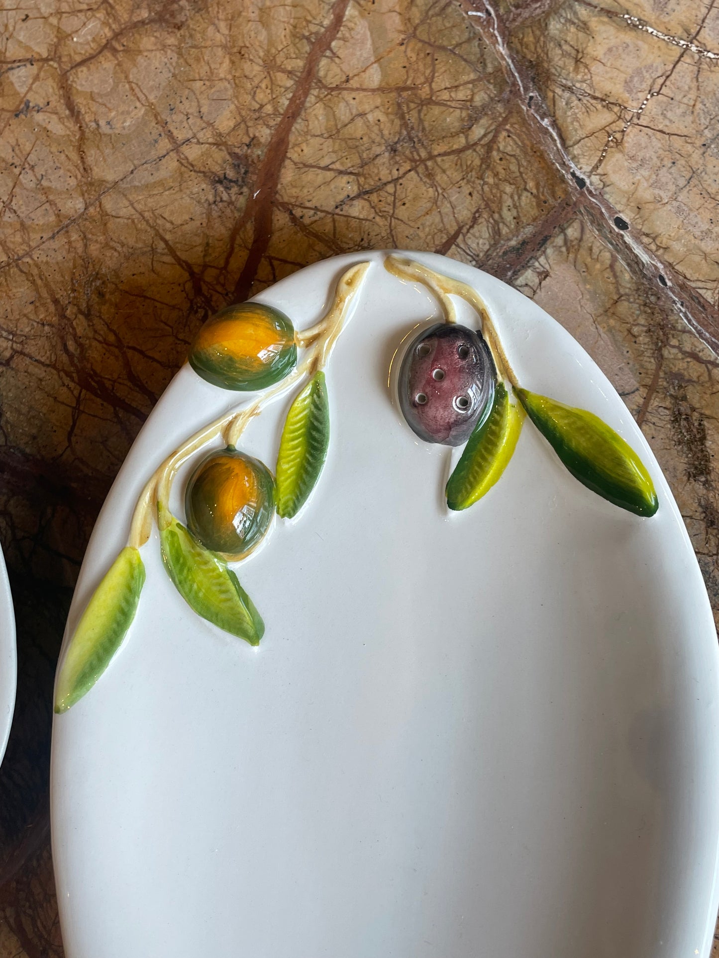 Fad til oliven - Italiensk porcelæn - M. tandstikholder - Sæt af 2