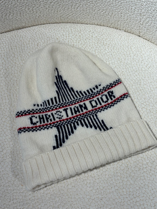 Christian Dior Beanie – Knit & Logo Details in White, Red & Blue