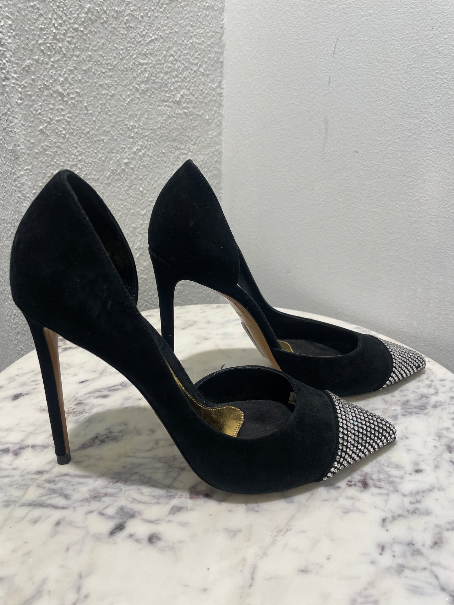 Alexandre Vauthier Black Suede Rhinestone Cap-Toe Pumps - 40