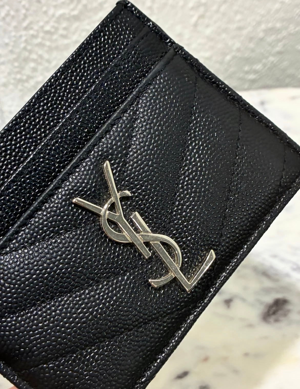 YSL Cardholder - Black Calfskin & Silver Logo