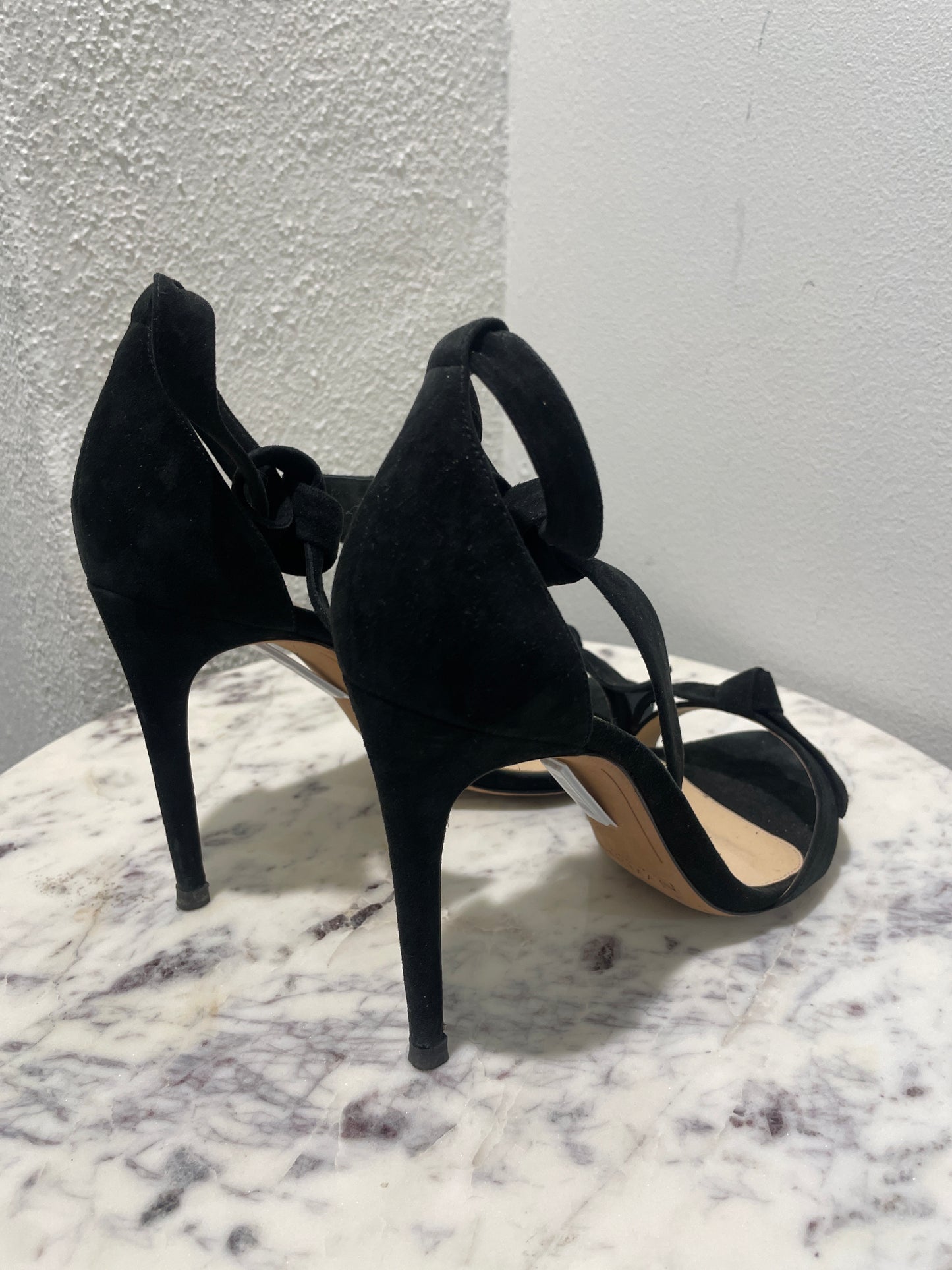 Alexandre Birman Clarita Black Suede Ankle-Tie Sandals Heels - 41