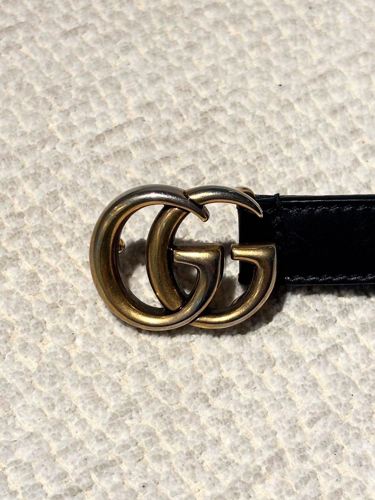 Gucci Marmont Slim Belt - Black with Gold GG Logo - Size 80
