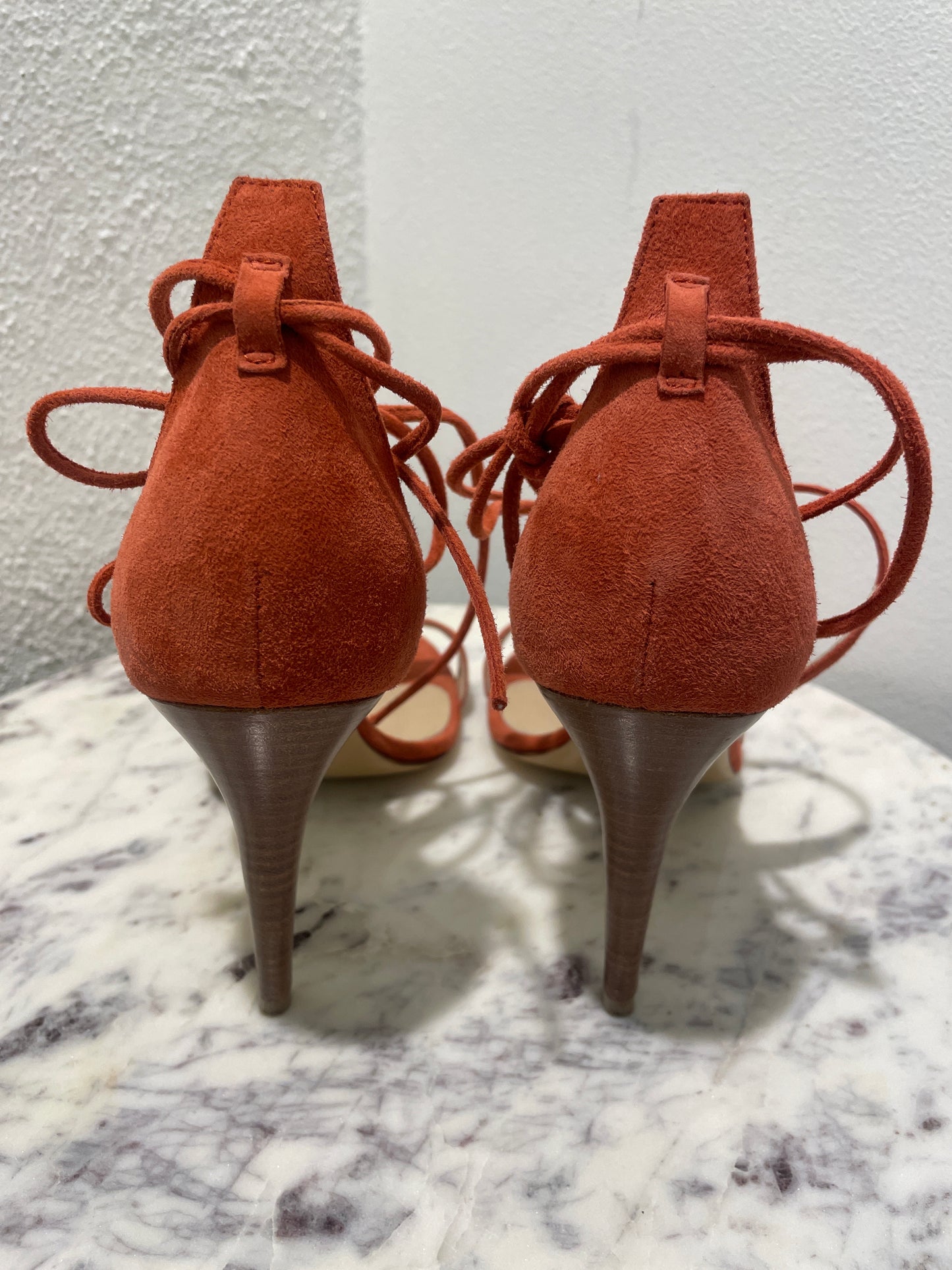 A Pair Copenhagen Rust Orange Suede Lace-Up Stiletto Sandals - 40