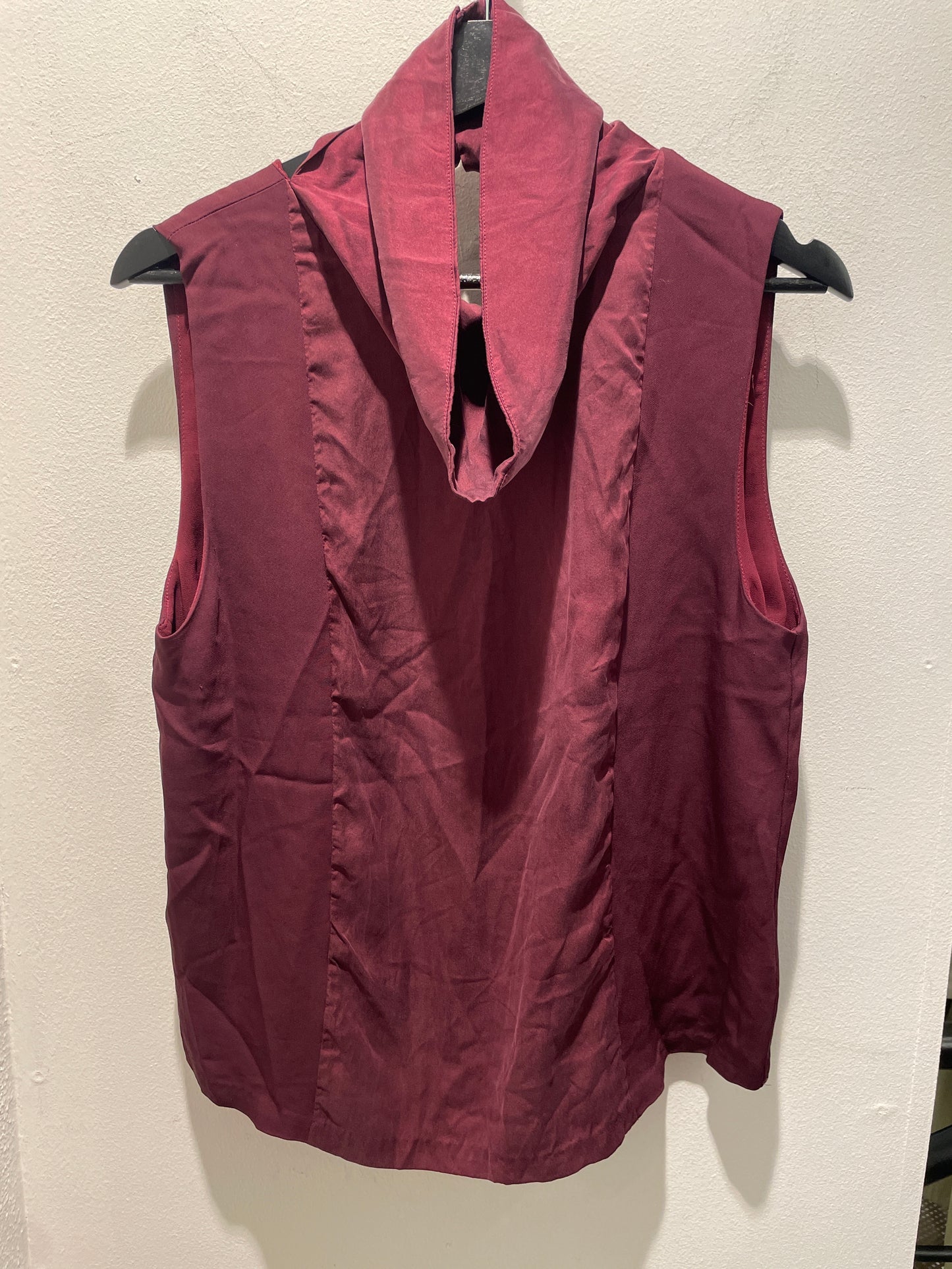 Burgundy Sleeveless Silk Top with Open Back - S