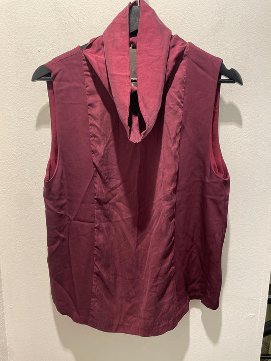DAY - Burgundy Sleeveless Silk Top with Open Back - S
