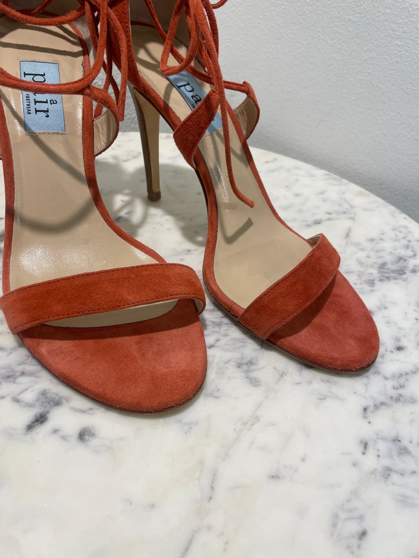 A Pair Copenhagen Rust Orange Suede Lace-Up Stiletto Sandals - 40