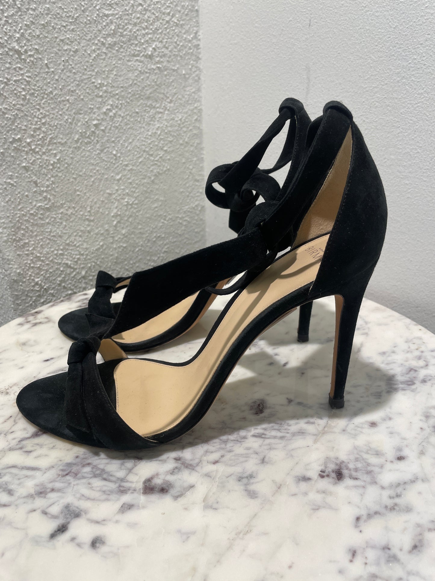 Alexandre Birman Clarita Black Suede Ankle-Tie Sandals Heels - 41