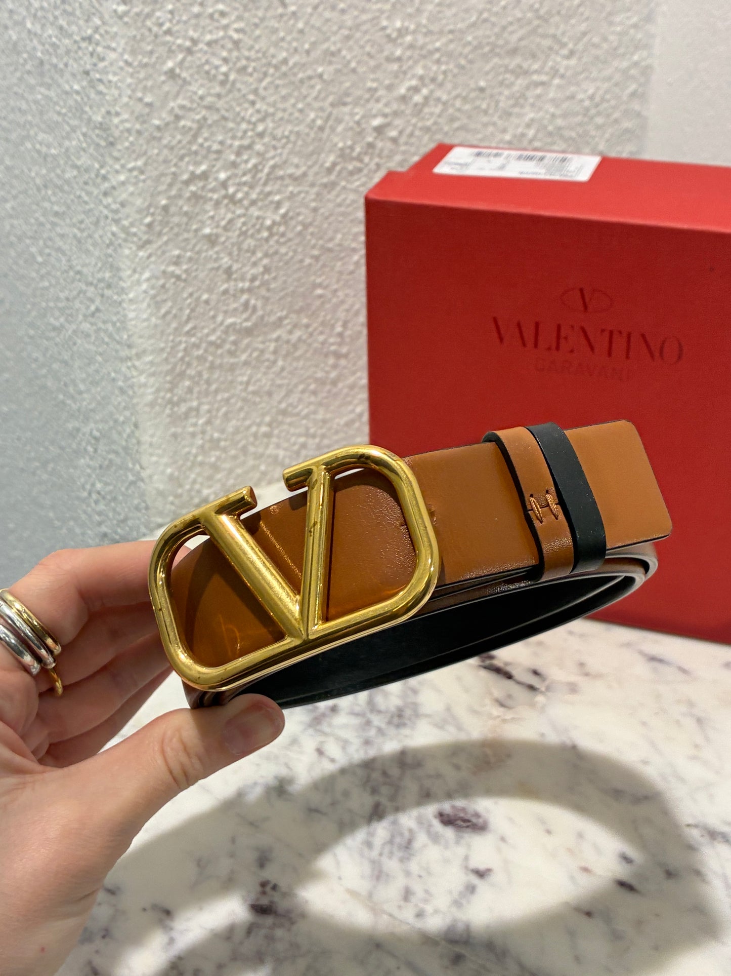 Valentino VLogo Reversible Belt - Black & Brown w. Gold Logo - Size 85