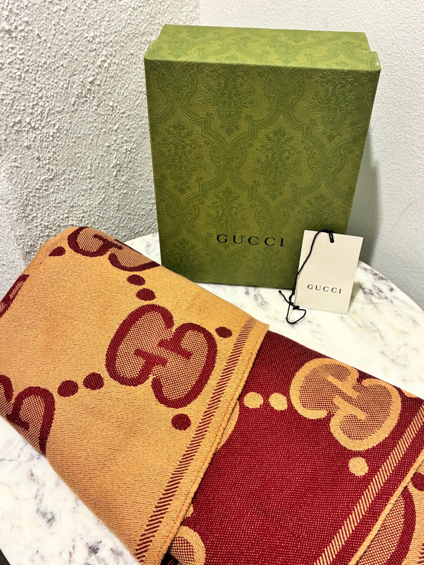 Gucci Monogram Scarf - Cashmere - Camel & Burgundy