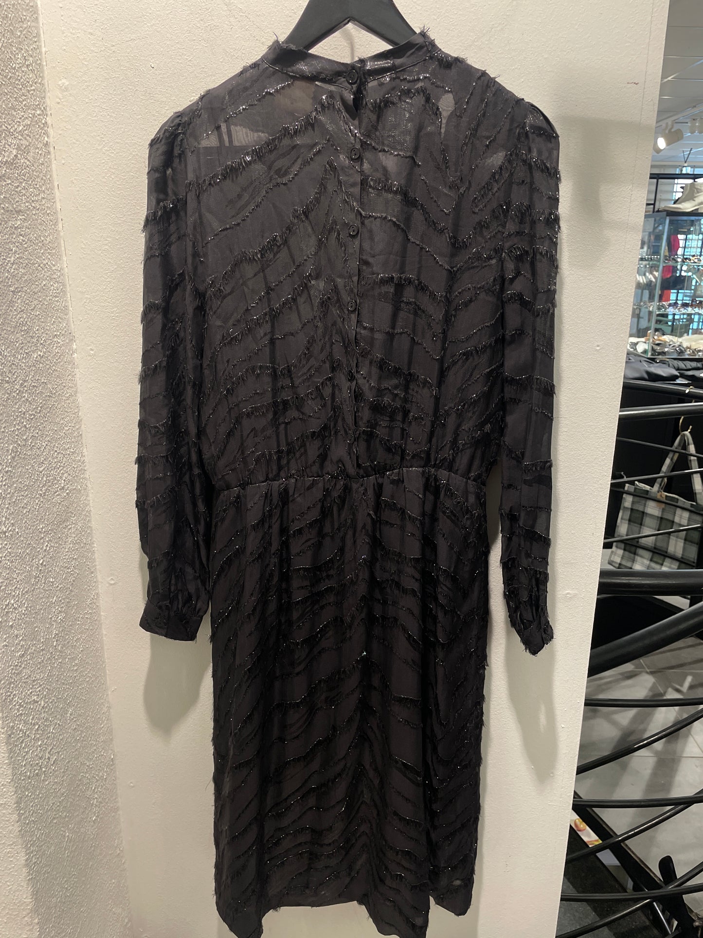 Julie Fagerholt Heartmade — Black Textured Midi Dress with Back Buttons - Size EU 36