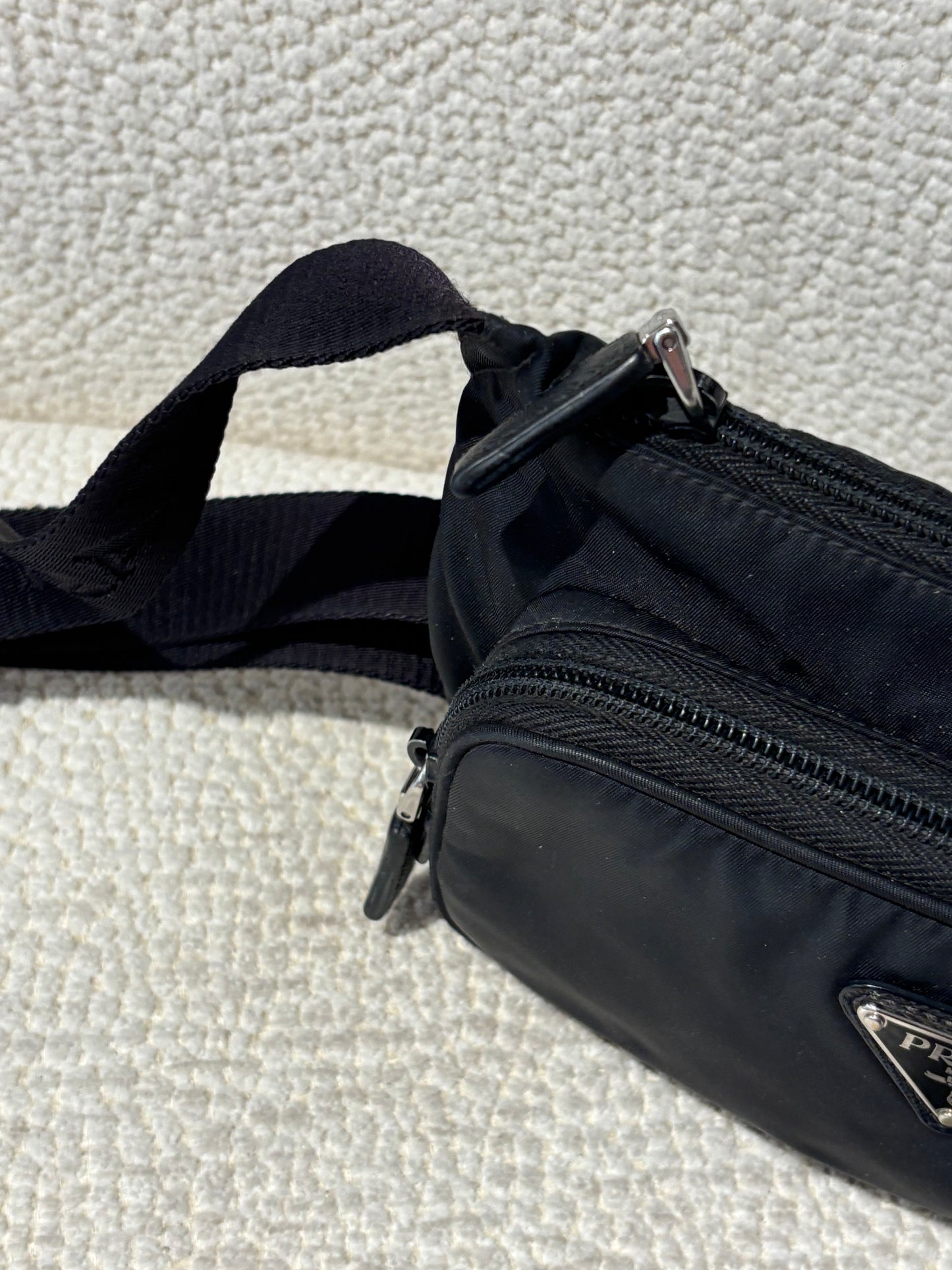 Prada Crossbody Bag - Black Nylon & Silver Logo