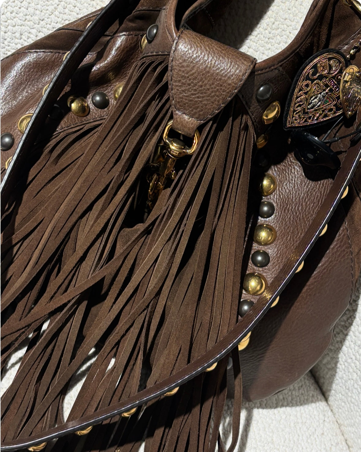 Gucci Fringe Bag – Suede & Leather with Stud Details