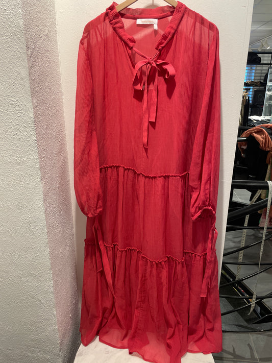 See by Chloé Raspberry Red Textured Tiered Dress - L