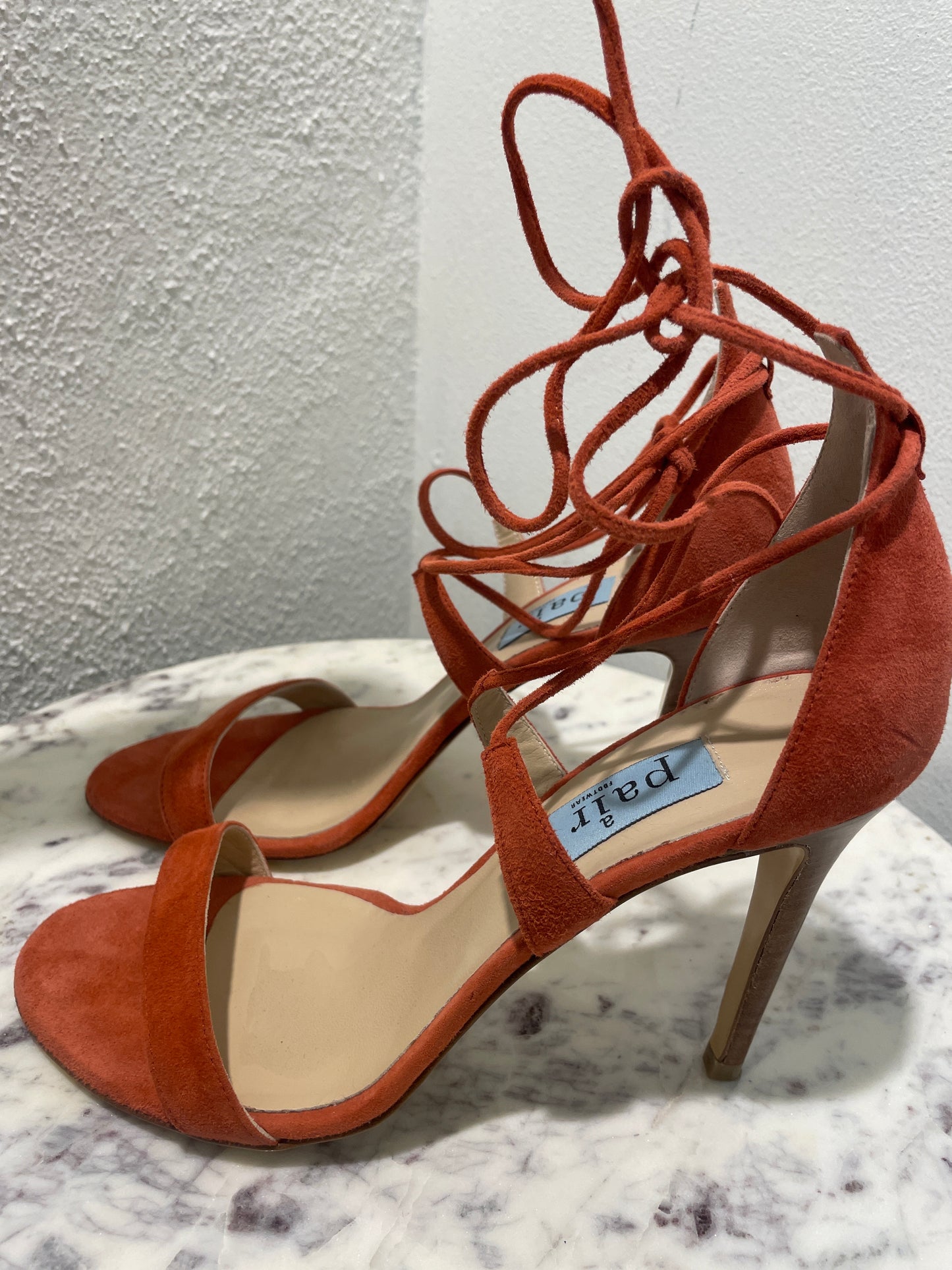 A Pair Copenhagen Rust Orange Suede Lace-Up Stiletto Sandals - 40