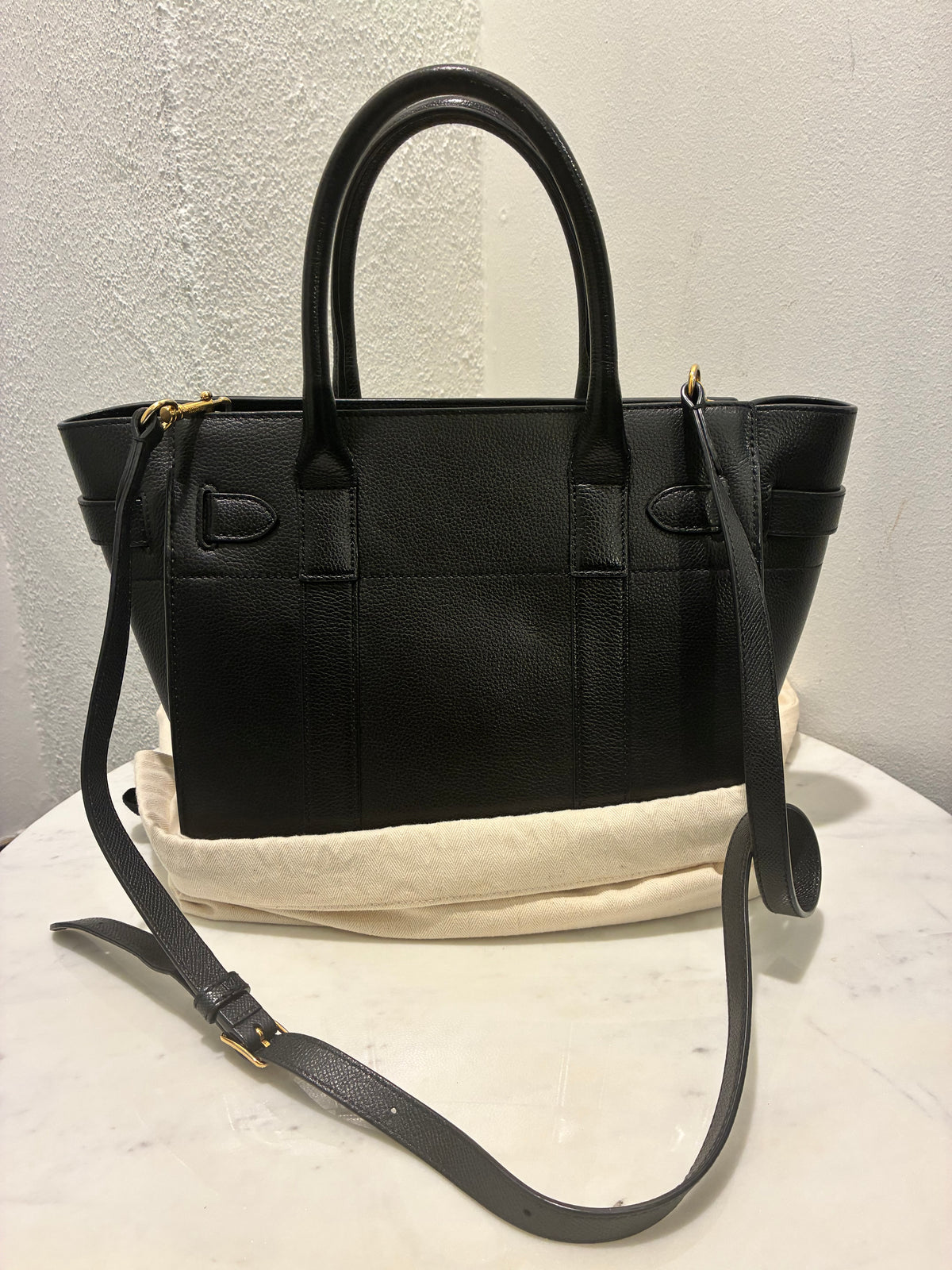 Mulberry Small Zipped Bayswater Satchel - Black Calfskin & Gold Hardware