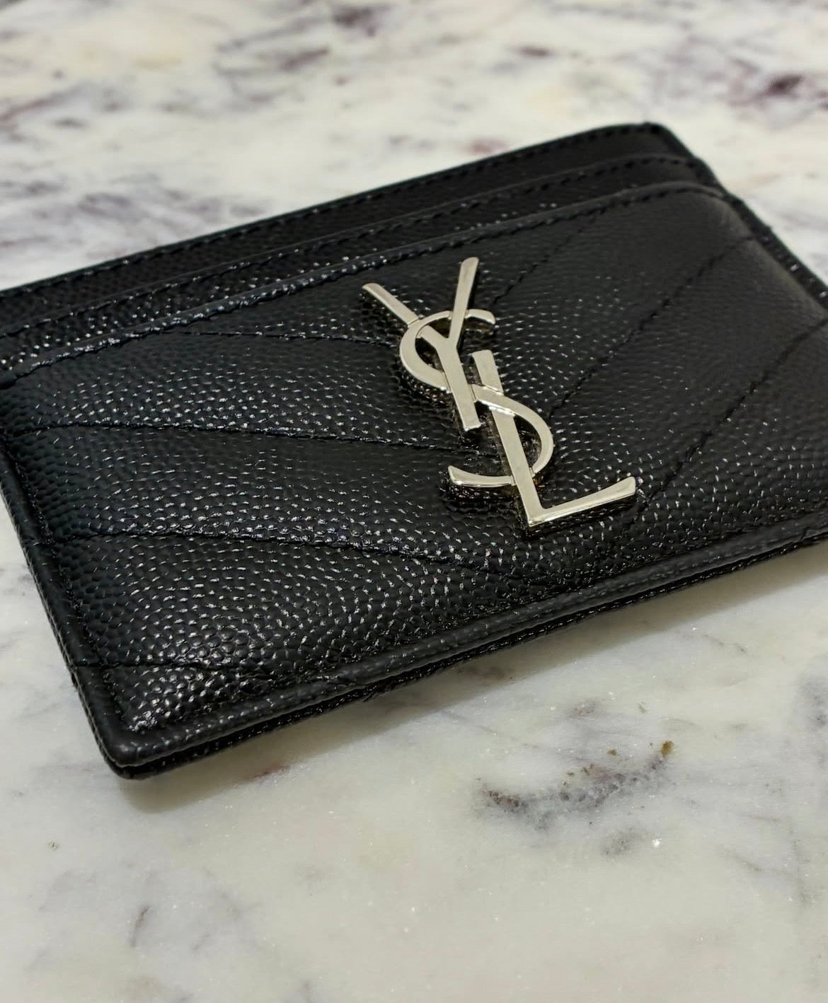 YSL Cardholder - Black Calfskin & Silver Logo