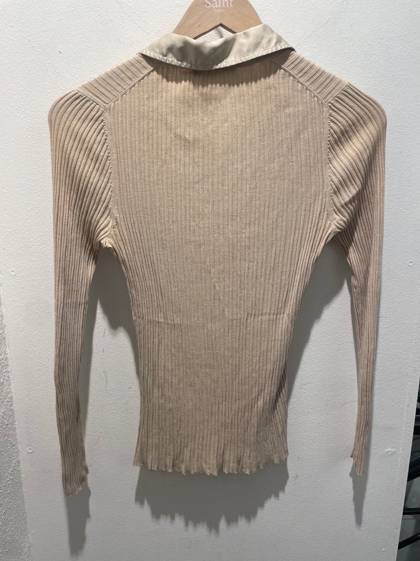 BOSS - Ribbed Knit Polo Shirt – Beige - S