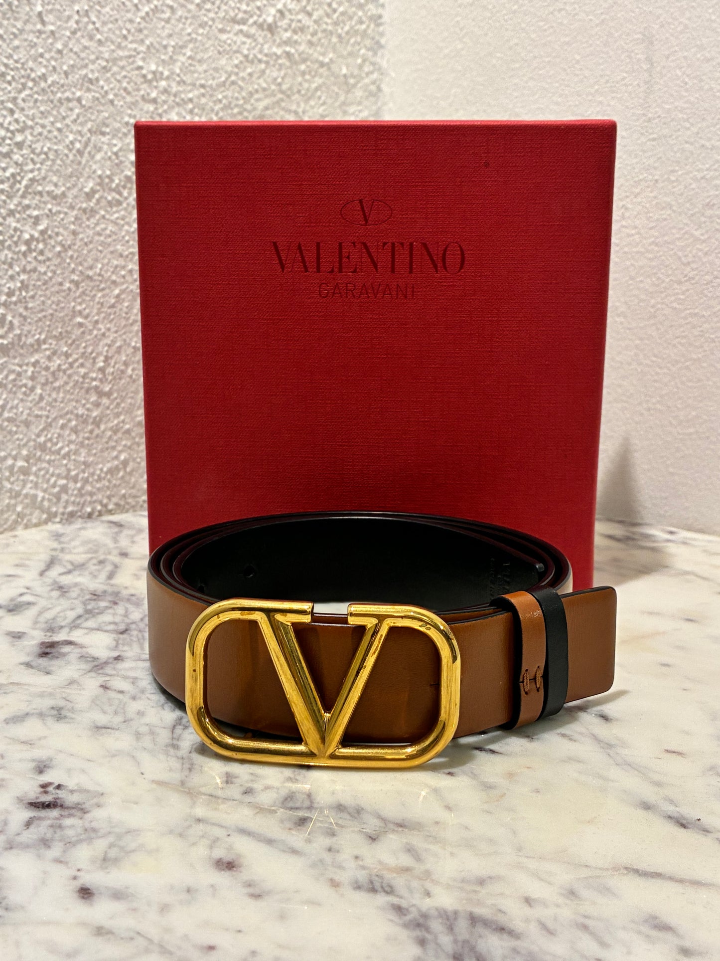 Valentino VLogo Reversible Belt - Black & Brown w. Gold Logo - Size 85