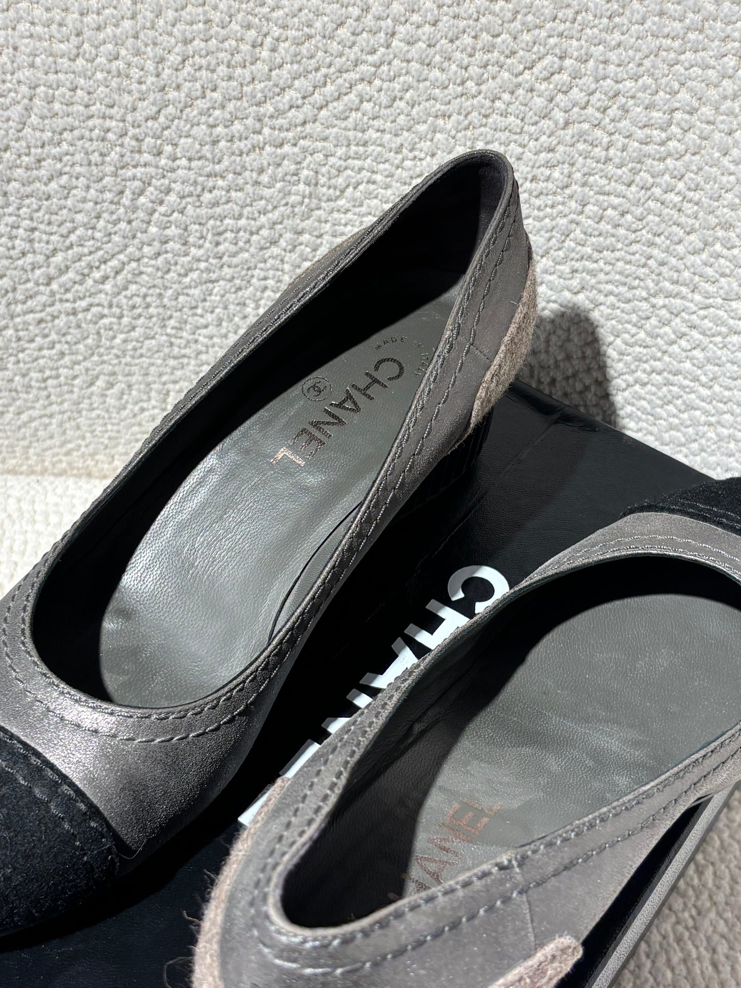 Chanel Wedge Heels - Grey & Black Suede & Fabric – EU 41