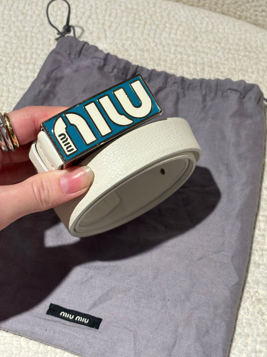 Miu Miu Belt - White Leather & Turquoise Buckle