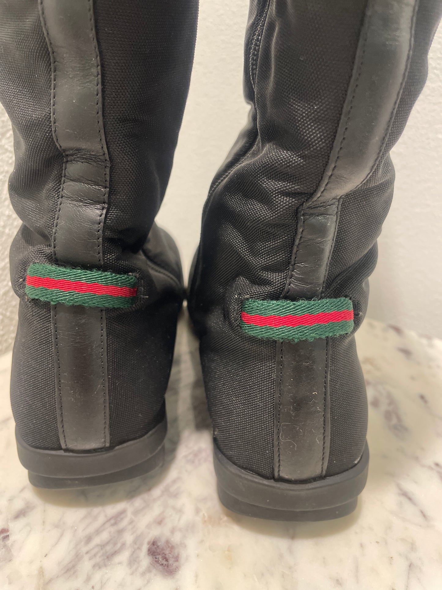 Gucci - Black Fabric Knee-High Winter Boots With Signature Web Detail - 38