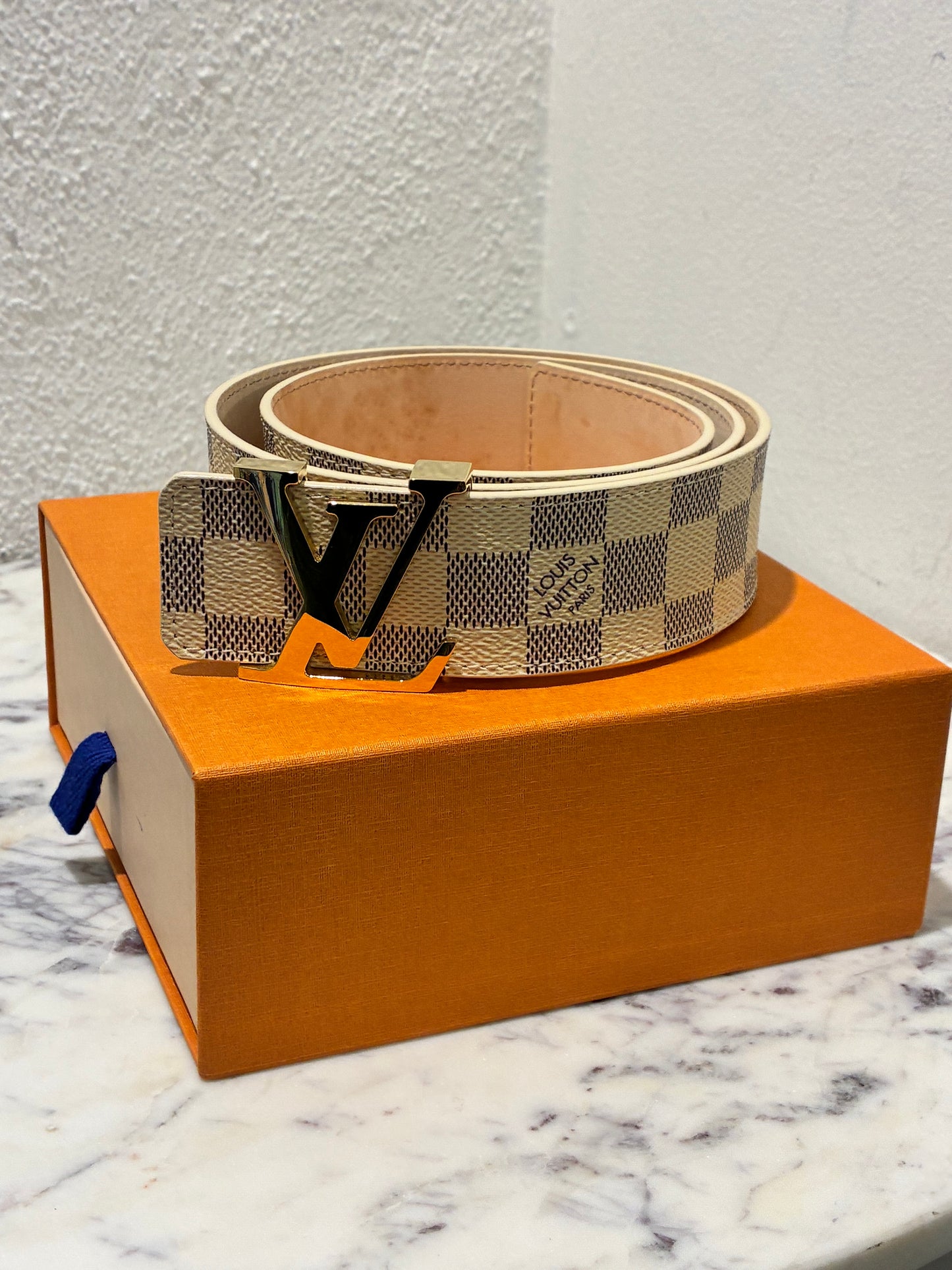 Louis Vuitton Belt - Damien Print with Gold Logo - Size 80