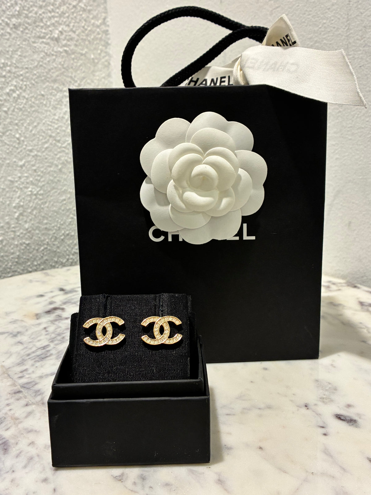 Chanel CC Earrings – Gold-Tone with Crystals