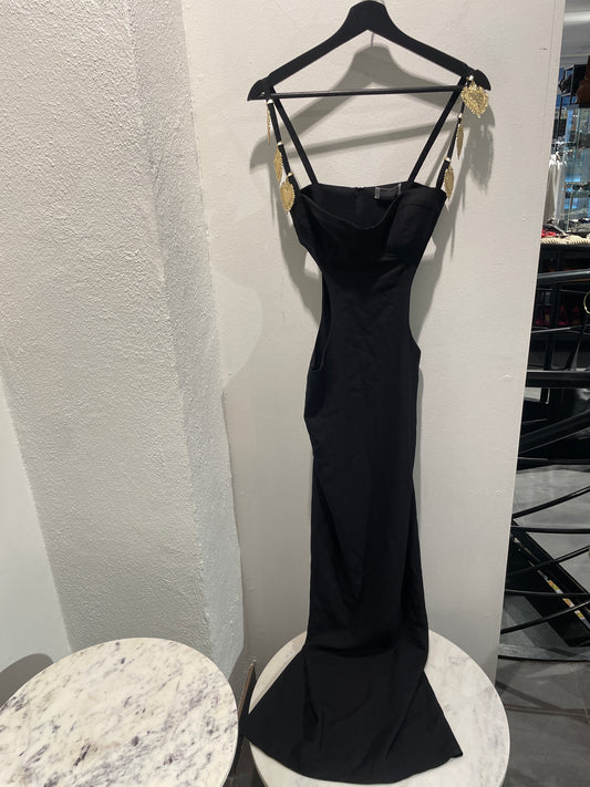 The Dolls House - Long black dress w. gold hearts - XS /S - Medinas Wardrobe