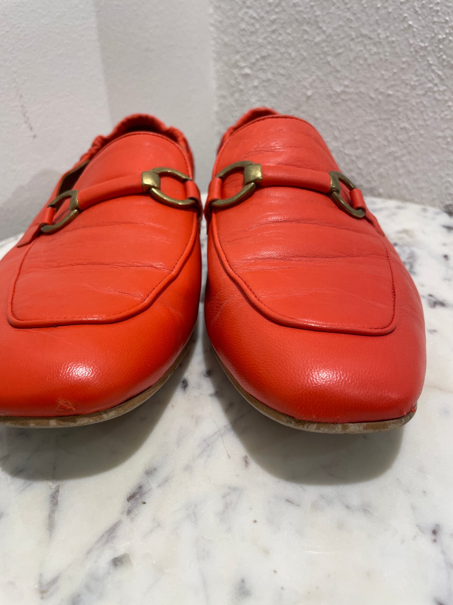 Billi Bi Soft Leather Horsebit Loafers – Coral Red - 40