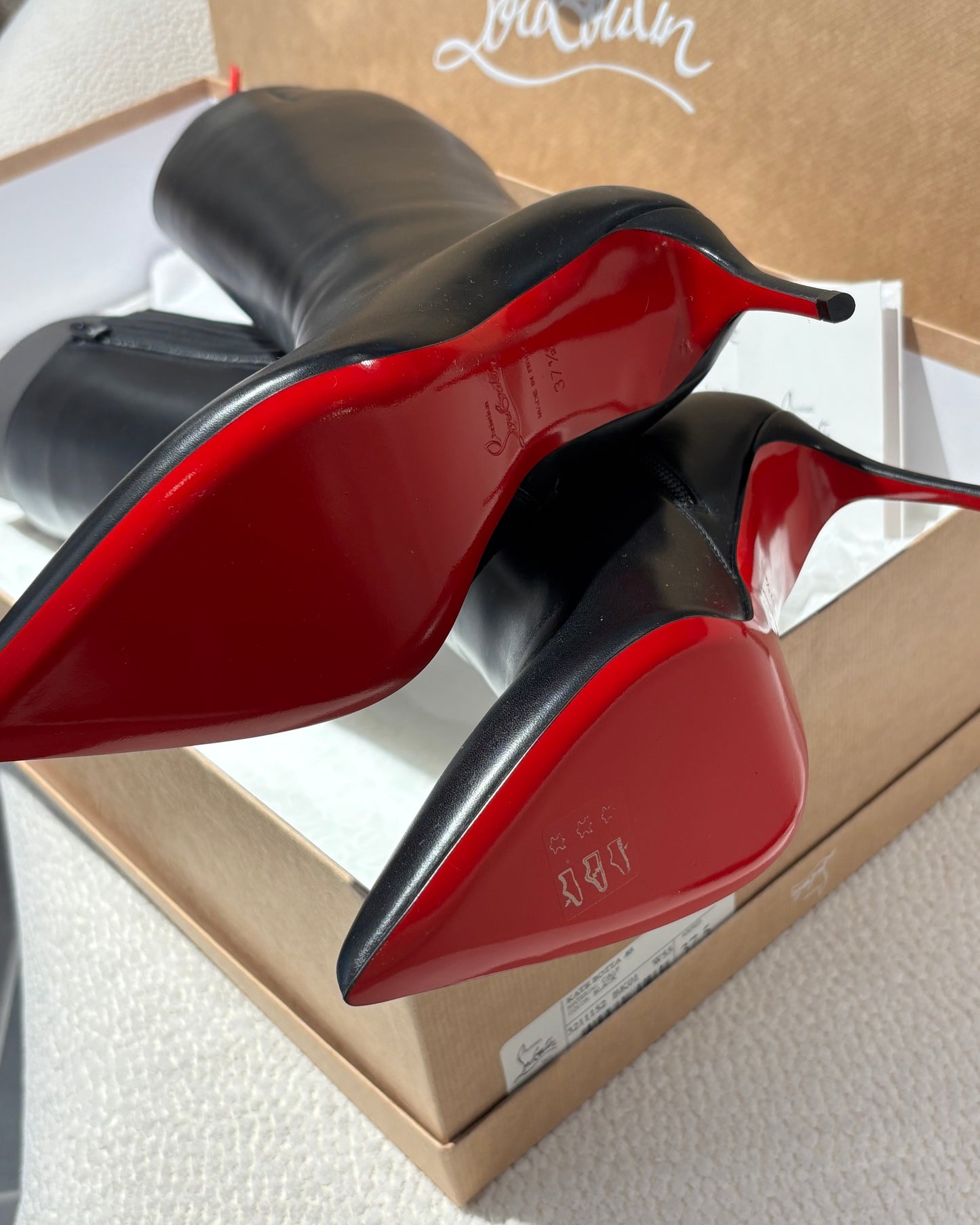 Christian Louboutin Knee-High Boots – Kate - Black Leather with Red Soles - EU 37.5/38