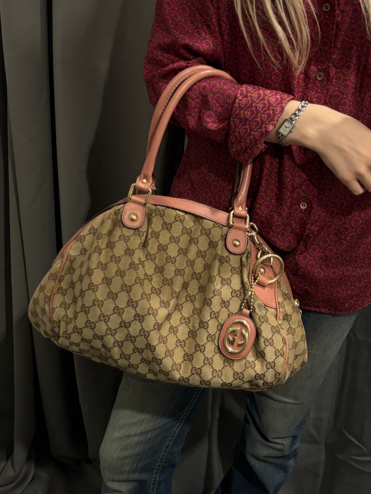 Gucci Sukey Bag - Canvas & Leather in Pink