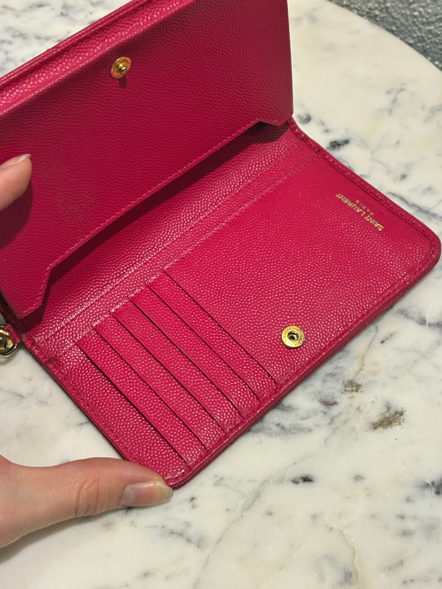 Saint Laurent - Cassandre Matelessé Flap Pouch - Pink Leather & Gold Hardware