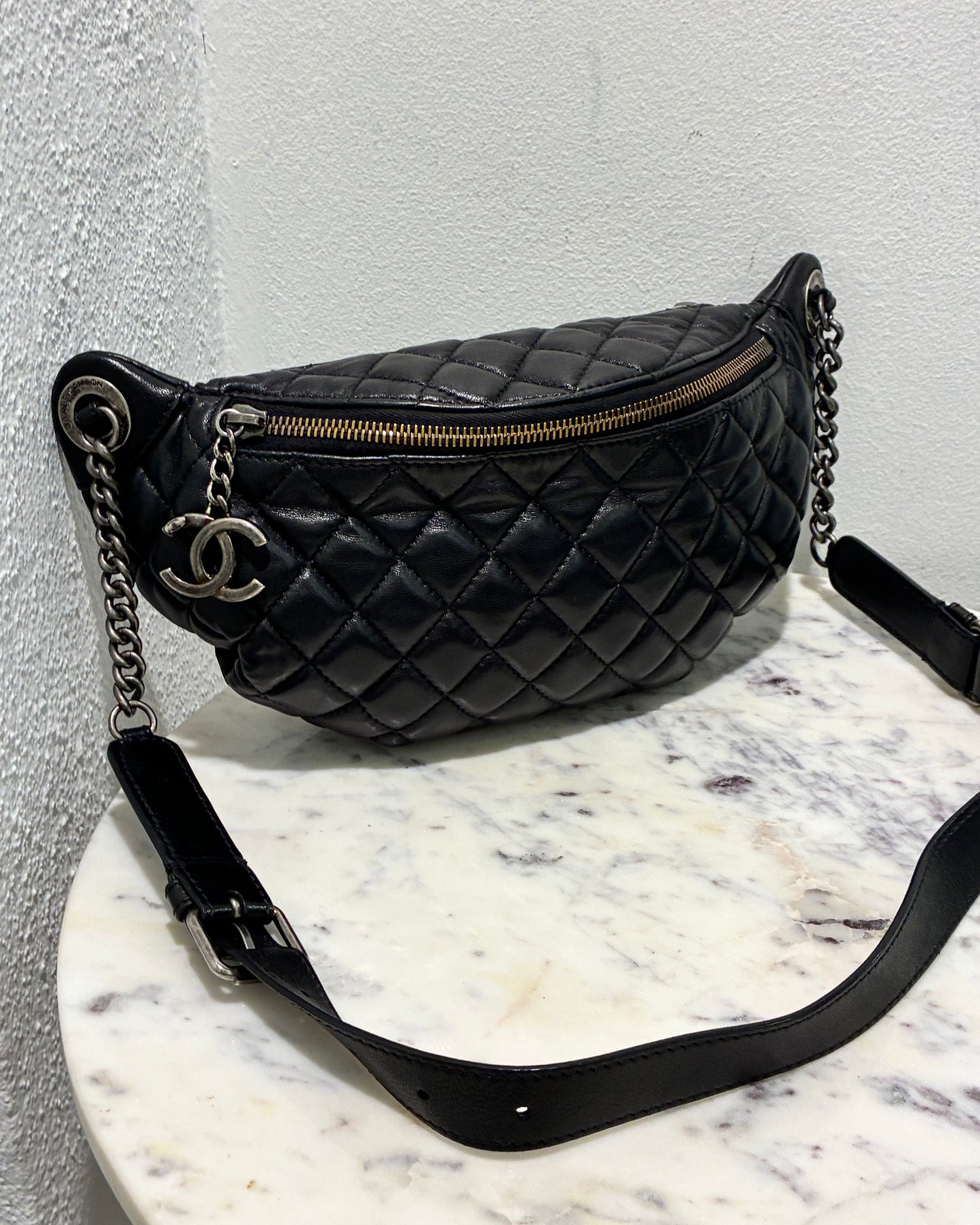 Chanel crossbody / bumbag - black lambskin with ruthenium hardware