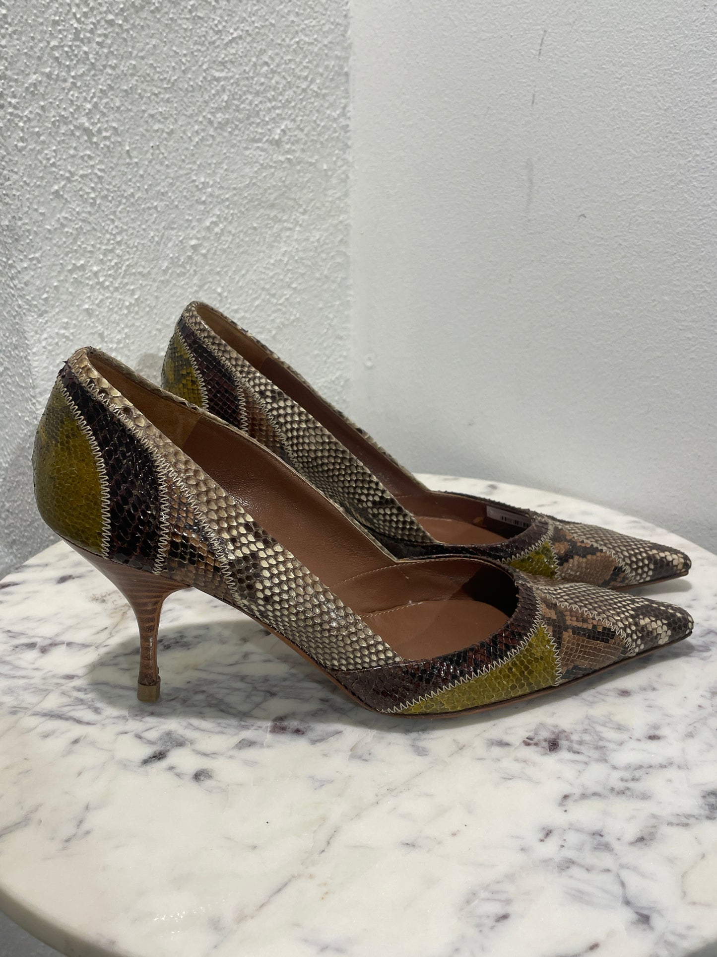 Vintage Prada Patchwork Genuine Python Leather Pointed-Toe Pumps  - 39