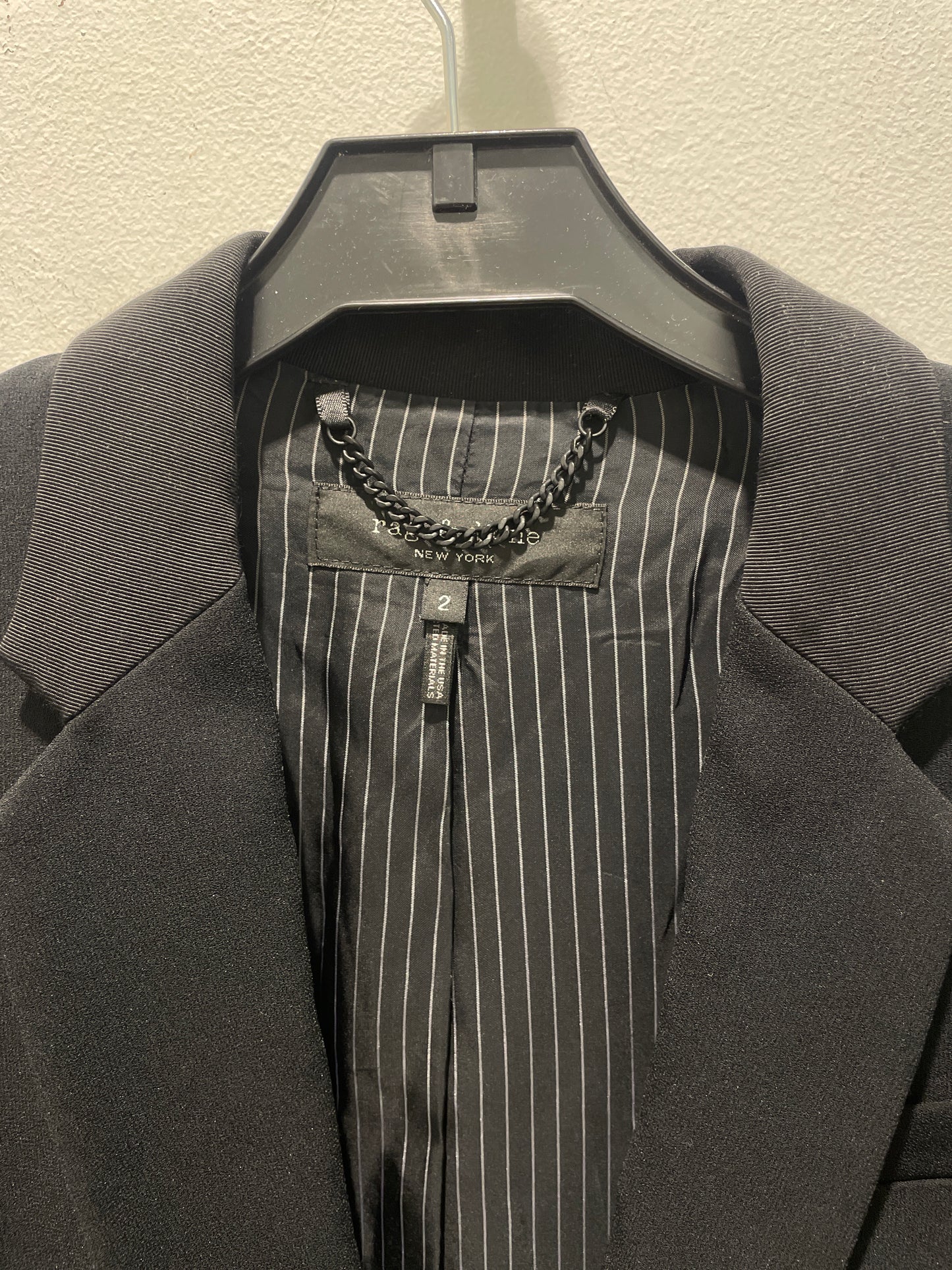 Rag & Bone — Tailored Black Blazer with Ribbed and Crest Button Details - S